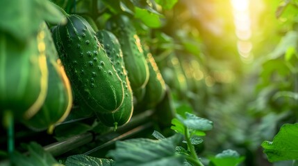 Obraz premium Robot harvesting cucumbers with automated conveyor belts, advanced technology in vegetable farming