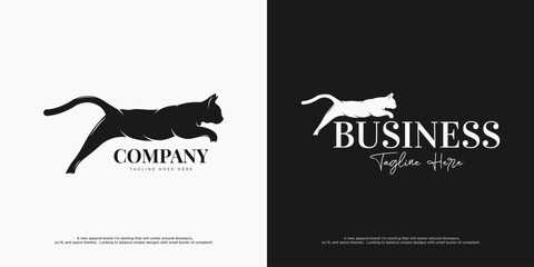 Different cat logo design concept with simple colors. Cat design. Cat silhouette.