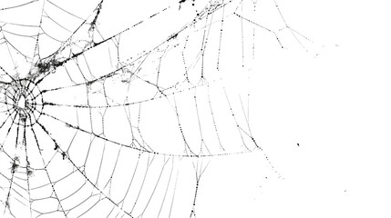 A detailed spiders web intricately woven against a plain white background, showcasing its delicate patterns
