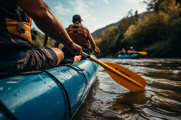 Dangerous extreme hobby people sailing kayaking down river active sportive lifestyle Generative AI picture © Tetiana