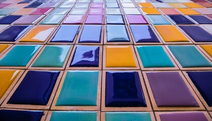 The floor without interior details covered with ceramic tiles, lacquered surface, close up