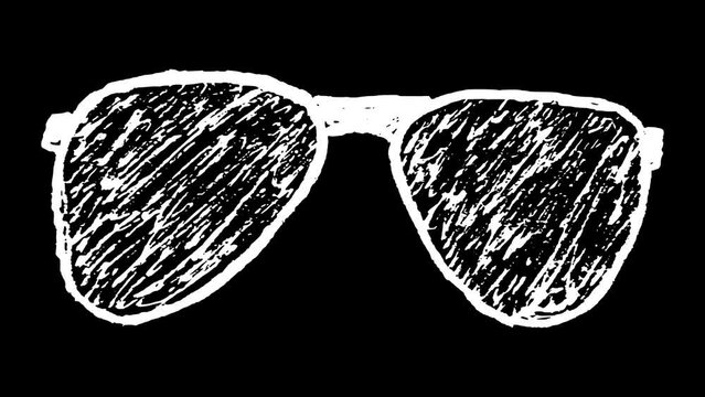 White wiggly hand drawn eyeglass doodle icon animation 3