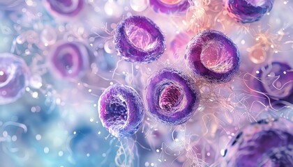 Closeup of malaria parasites under a microscope, Watercolor Style, Soft Colors, High Resolution, Showcasing parasitic structure