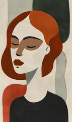 Minimalist Portrait of Woman with Red Hair on White Background