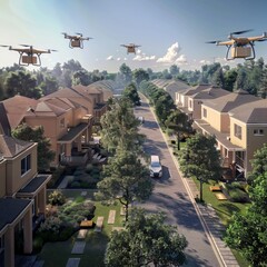Fototapeta premium view of the city with drones