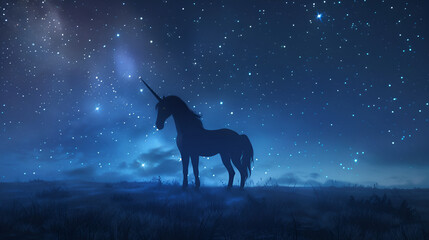 silhouette of an unicorn in the night