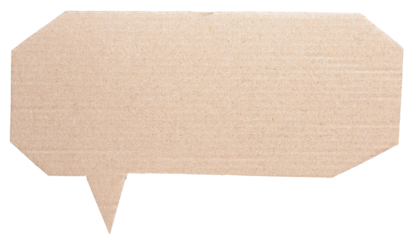 Blank cut out light brown cardboard paper speech bubble with copy space for text on transparent png background design element
