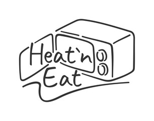 Heat and Eat badge for pre-cooked foods, in doodle style