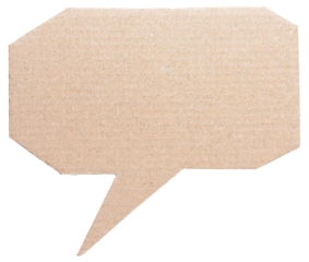 Blank cut out light brown cardboard paper speech bubble with copy space for text on transparent png background design element
