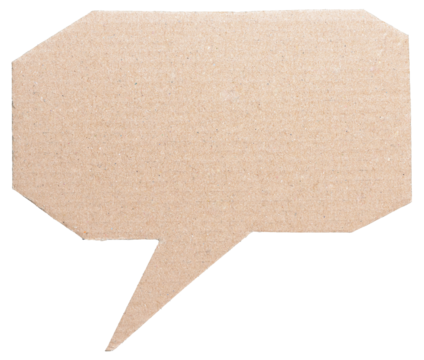 Blank cut out light brown cardboard paper speech bubble with copy space for text on transparent png background design element