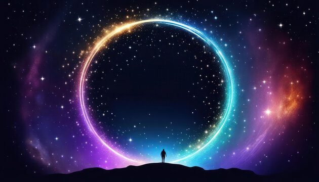 Beautiful cosmic portal with copy space for goals and predictition