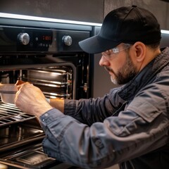 A man is fixing the oven