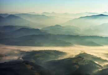 silhouettes of morning mountains. foggy morning in the Carpathians. Mountain landscape

