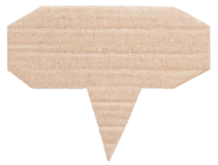 Blank cut out light brown textured cardboard paper speech bubble with copy space for text on transparent png background design element
