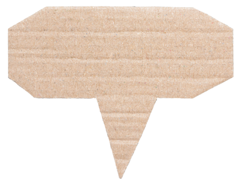 Blank cut out light brown textured cardboard paper speech bubble with copy space for text on transparent png background design element