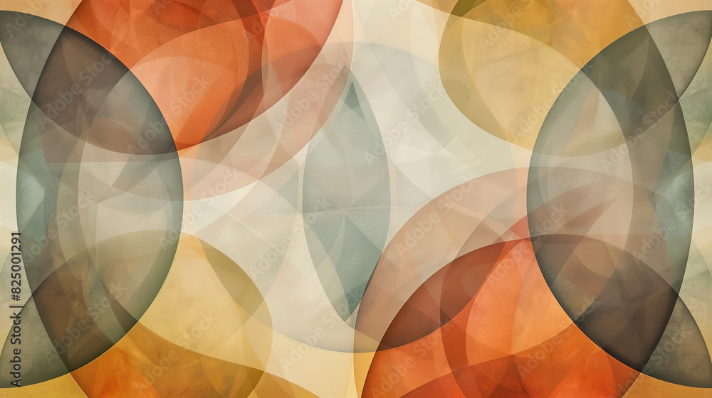 Poster minimalist geometric pattern with overlapping transparent circles in warm earthy tones