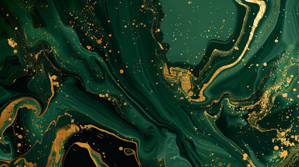 Luxurious abstract background with fluid marble patterns in dark green and gold