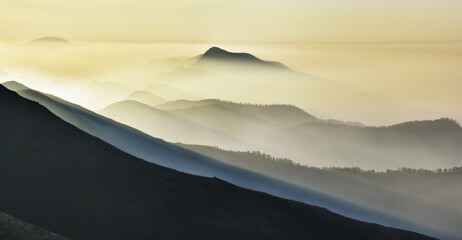 silhouettes of morning mountains. foggy morning in the Carpathians. Mountain landscape

