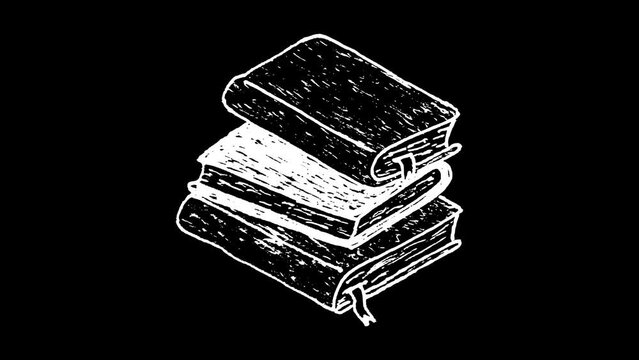 White wiggly hand drawn pile of books doodle animation   