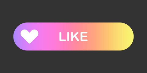 Colorful Button on Dark Background, Social Media Call-To-Action Sticker. Gradient element in flat style with inscription like, blogging, web. Heart icon.