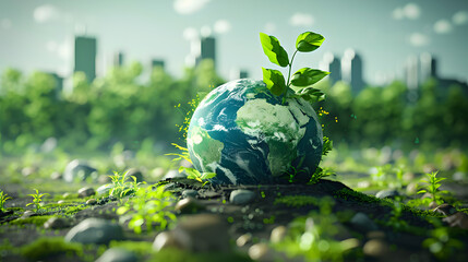 Environmental technology concept. Abstract illustration. Sustainable development goals. SDGs. Green Earth in concept of Saving the environment, and environmentally sustainable. Environment World Earth