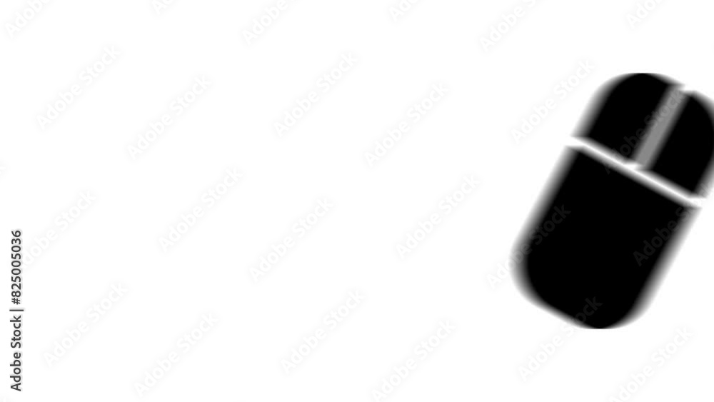 Poster animation set, computer mouse symbol. animations: transparency, zooms, transition top to down, trans