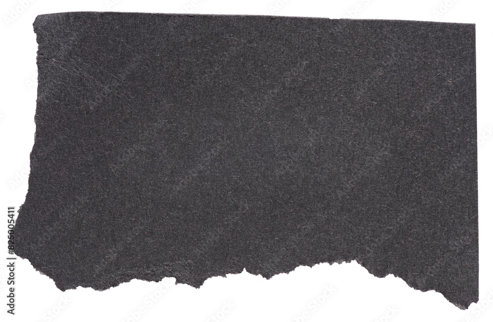 Poster isolated cut out torn piece of blank black paper note cardboard with texture and copy space for text