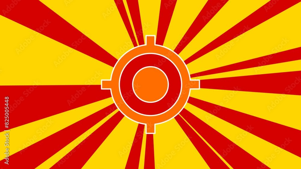 Poster crosshair symbol on the background of animation from moving rays of the sun. large orange symbol inc