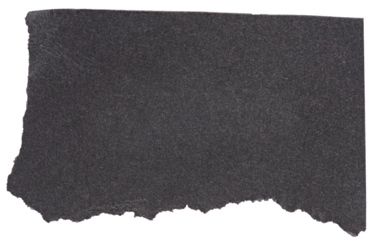 Isolated cut out torn piece of blank black paper note cardboard with texture and copy space for text, transparent png background design element
