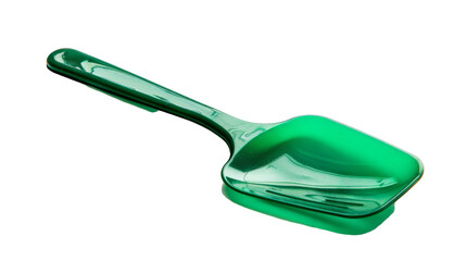 A green spatula placed on a plain white background