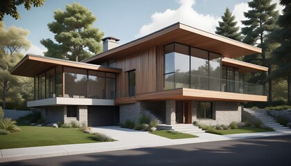 Fototapeta premium house on the hill, Ideal concept inspiration for showcasing modern houses in business rentals, homes for sale, and advertisements focusing on luxury and contemporary design.