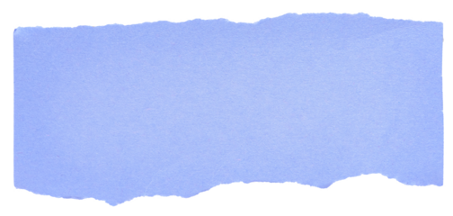 Isolated cut out torn piece of blank blue paper note cardboard with texture and copy space for text, transparent png background design element
