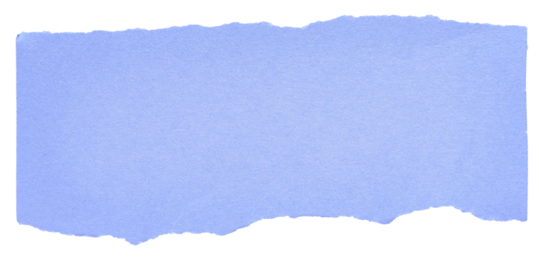 Isolated cut out torn piece of blank blue paper note cardboard with texture and copy space for text, transparent png background design element
