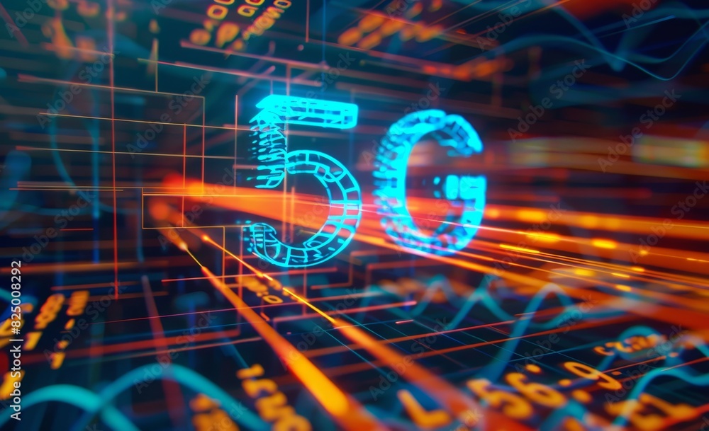 Poster futuristic and high-tech 5g network concept with glowing digital elements