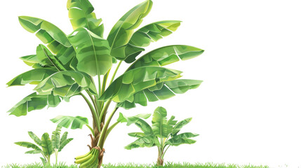 Obraz premium Ripe bananas clustered together in the green grass, still attached to the plant