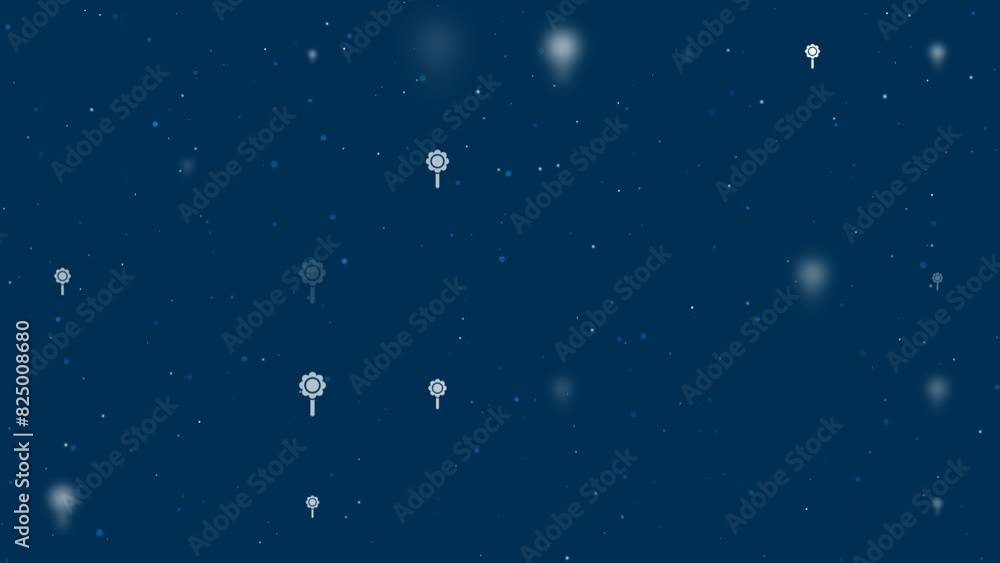 Poster template animation of evenly spaced chamomile symbols of different sizes and opacity. animation of t
