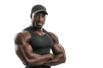 Muscular Black Man in Black Tank Top and Cap