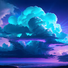 Fototapeta premium Breathtaking summer seascape with fluffy white clouds painted by the fiery colors of a sunset