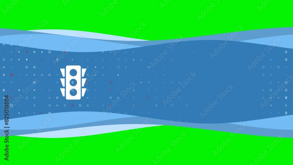 Poster animation of blue banner waves movement with white traffic lights symbol on the left. on the backgro