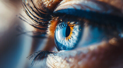 Blue female human eye extreme macro shot. 