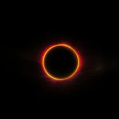Stunning solar eclipse with a glowing red and orange corona against a pitch-black sky. Captivating display of celestial beauty.