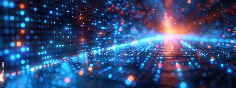 Poster blue interconnected lines resembling a circuit board, showcasing the flow of electricity in an abstr