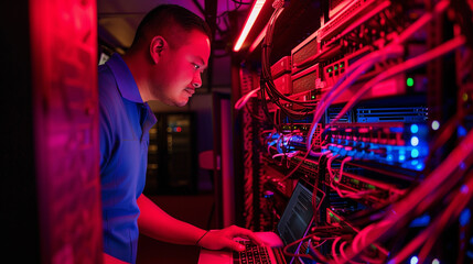 Portrait of  IT worker in server room.