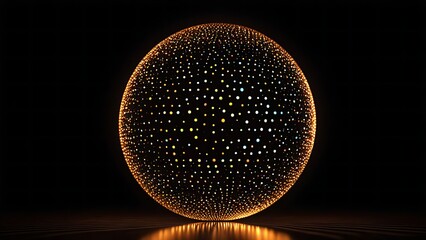 Shimmering holographic orange sphere on a black background. Futuristic concept for design and technology