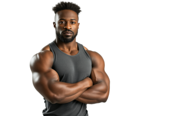 Muscular Black Man in Gray Tank Top with Arms Crossed