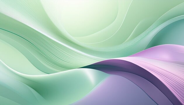 Abstract geometric background with flowing lines and waves. Modern pastel green and purple shiny wavy lines background
