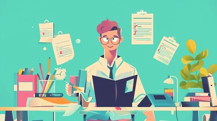 Financial accountant illustration flat design front view bookkeeping theme animation vivid