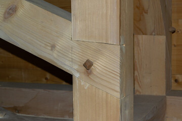 Close-up of Wooden Beam Structure in Construction Framework