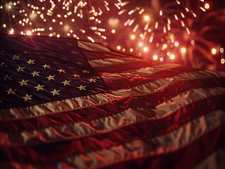 USA flag with firework in background, design for USA 4 july independence day concept