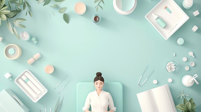 Cartoon acupuncturist sketch flat design top view therapy theme 3D render Monochromatic Color Scheme
